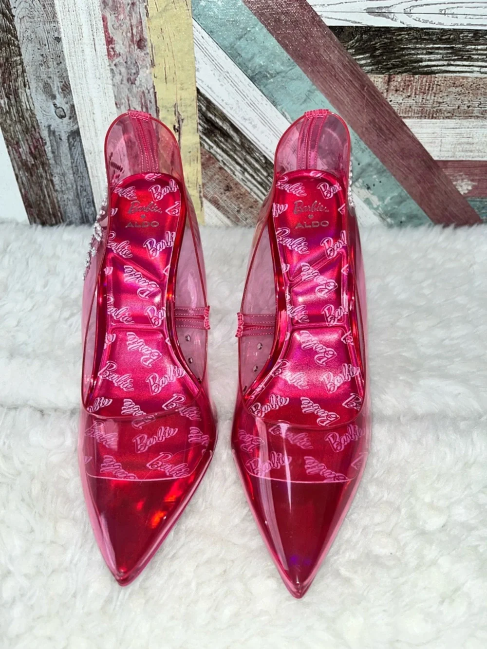 Barbie X Aldo Fuchsia Pink Heels Shoes Mattel Rhinestones NWOB Princess Prom 6.5